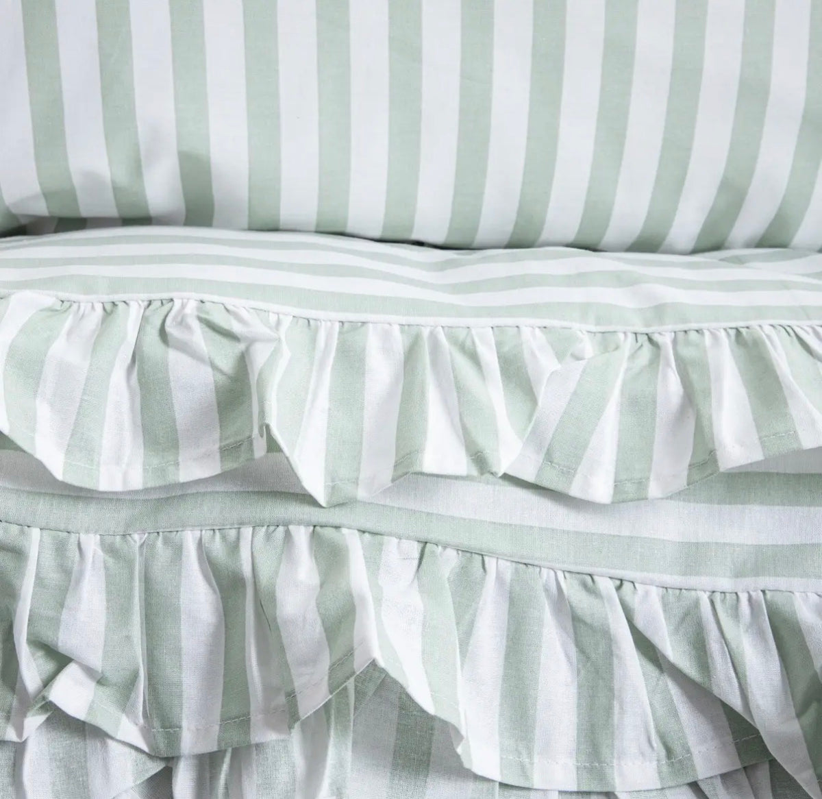 Parure de lit en coton de 110 g/m²– rayures couleur pistache et blanche – 140 x 200 cm - PRÉCOMMANDE