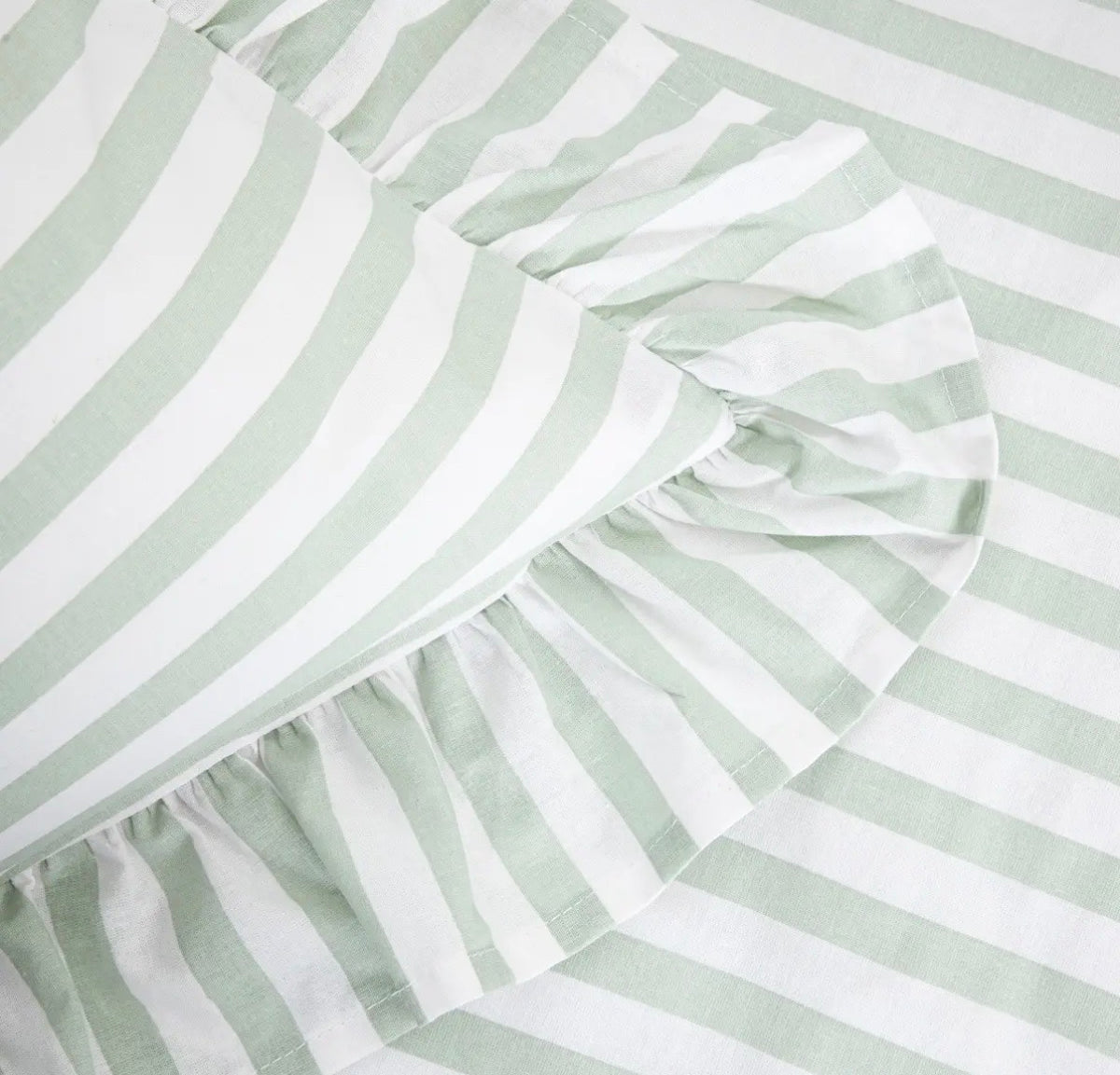 Parure de lit en coton de 110 g/m²– rayures couleur pistache et blanche – 140 x 200 cm - PRÉCOMMANDE