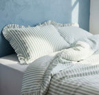 Parure de lit en coton de 110 g/m²– rayures couleur pistache et blanche – 140 x 200 cm - PRÉCOMMANDE