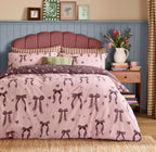 Parure de lit réversible bois de rose – Motif nœuds et rayures fines – Plusieurs dimensions - PRÉCOMMANDE