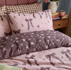 Parure de lit réversible bois de rose – Motif nœuds et rayures fines – Plusieurs dimensions - PRÉCOMMANDE