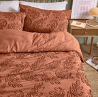 Parure de lit Polyester – terracotta Écrin de feuilles – Plusieurs dimensions - PRÉCOMMANDE