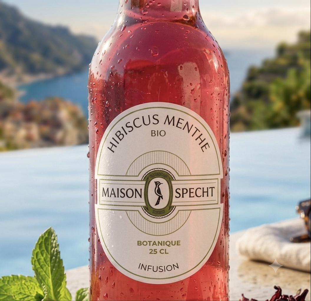 Infusion Glacée Bio Hibiscus Menthe - (25 cl) - Sans sucres ajoutés - Sans gluten &  100% Vegan