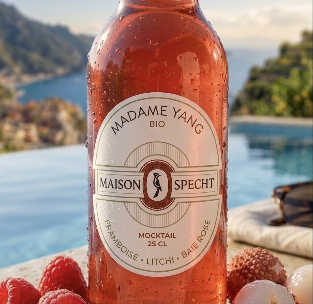 Mocktail Bio Madame Yang - Framboise, Litchi & Baies Roses - (25 cl) - Sans sucres ajoutés - Sans gluten &  100% Vegan