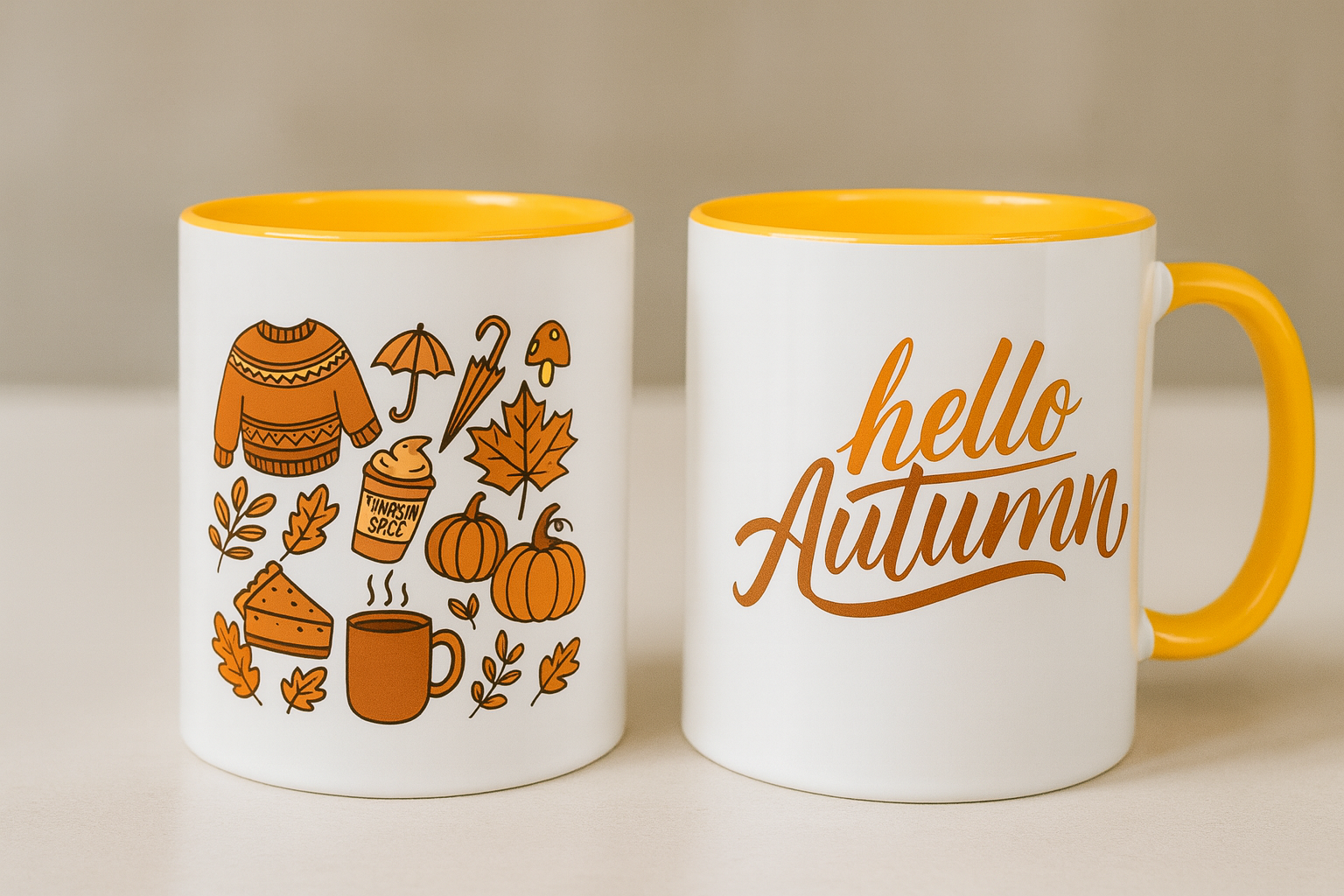 Mug - “Hello Autumn” - Pour des pauses café chaleureusement ensorcelantes 🍂  | Sublimé à la main - 350 ml