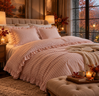 Parure de lit en coton de 110 g/m²– rayures couleur rose et blanche – 140 x 200 cm - PRÉCOMMANDE