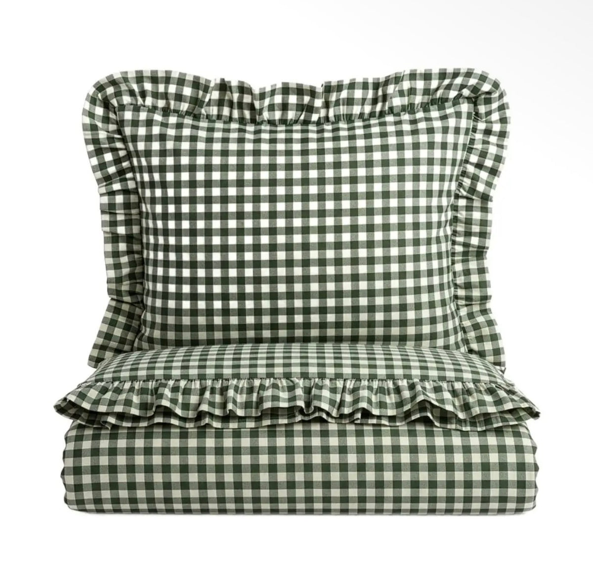 Parure de lit en microfibre polyester de 90 g/m²– Carreaux pistache avec volant – 140 x 200 cm - PRÉCOMMANDE