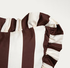 Parure de lit en microfibre polyester de 90 g/m²– Rayures marron et écru avec volant – 140 x 200 cm - PRÉCOMMANDE