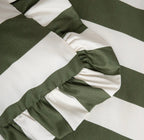Parure de lit en microfibre polyester de 90 g/m²– Rayures olive et écru avec volant – 140 x 200 cm - PRÉCOMMANDE