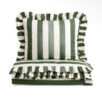 Parure de lit en microfibre polyester de 90 g/m²– Rayures olive et écru avec volant – 140 x 200 cm - PRÉCOMMANDE