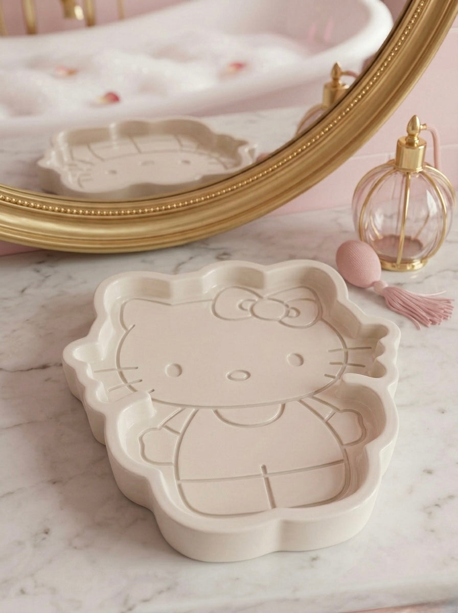 Plateau Décoratif "Kity Kawaii" en Jesmonite – fait main – couleur au choix