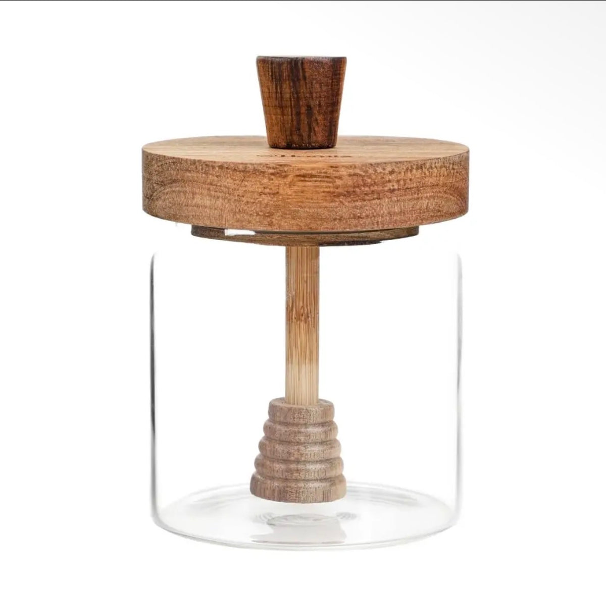 Pot à miel en verre avec couvercle en bois – 470 ml - PRÉCOMMANDE