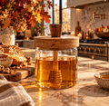 Pot à miel en verre avec couvercle en bois – 470 ml - PRÉCOMMANDE