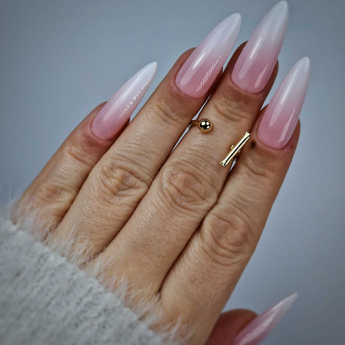 Faux Ongles Auto-Adhésifs Baby Boomer Pailletés Rouge - Forme Ballerine - 24 Unités