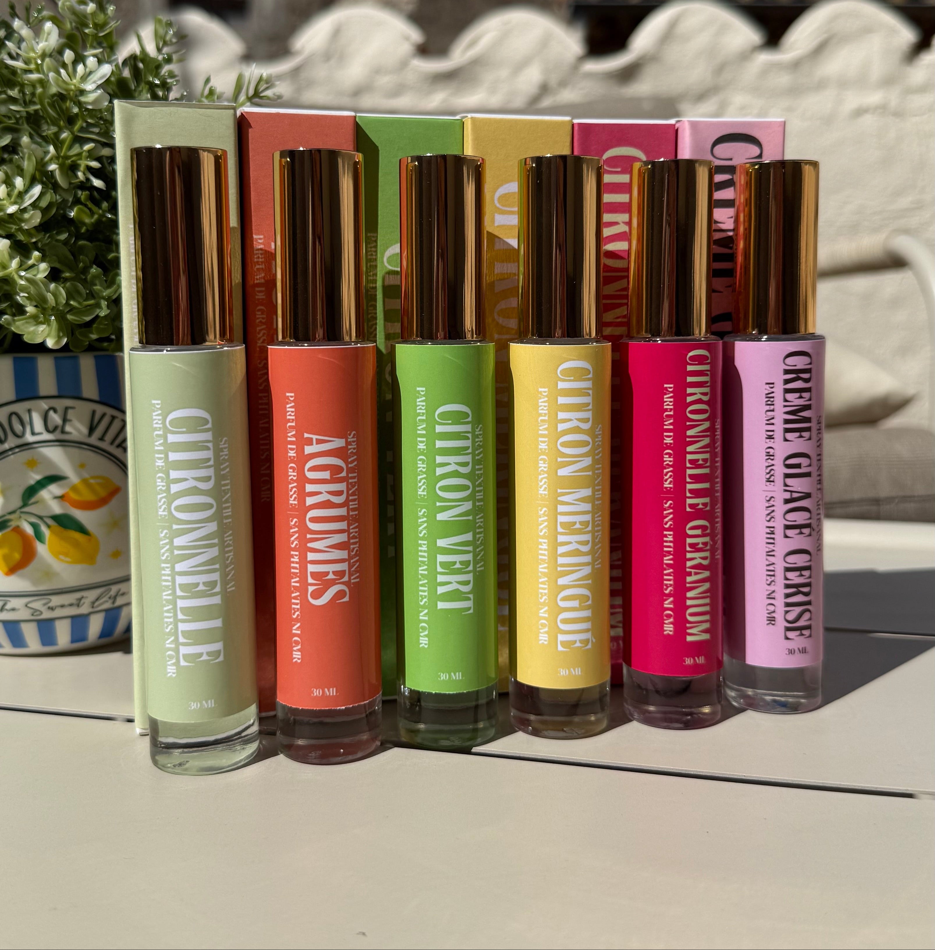 Spray Textile Artisanal – Senteur au choix - Sans CMR ni Phtalates - 30 ml - ÉDITION DOLCE VITA COLLECTION EPHÉMERE