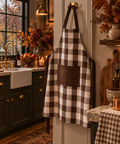 Tablier de cuisine en coton à carreaux marron – 60 × 80 cm - PRÉCOMMANDE