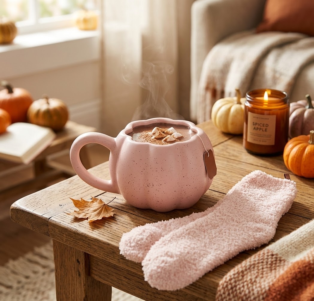 Tasse & chaussette  “  Citrouille rose  " 400ml - PRÉCOMMANDE - ÉDITION AUTOMNE / BRUNCH