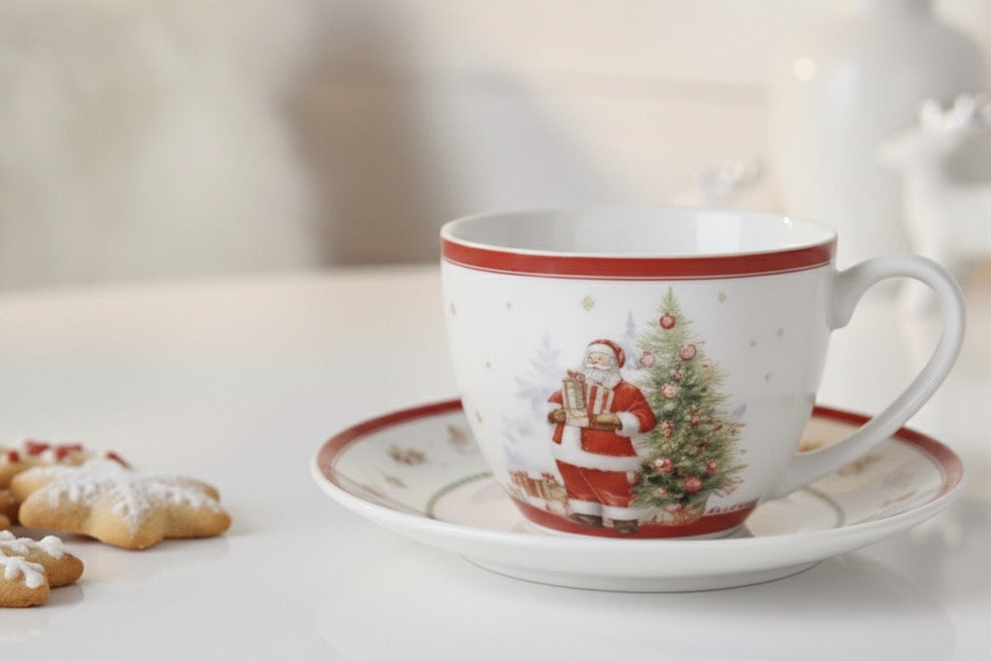 Tasse de Noël "Tradition Enchantée" – Avec Soucoupe – Porcelaine - 250 ml