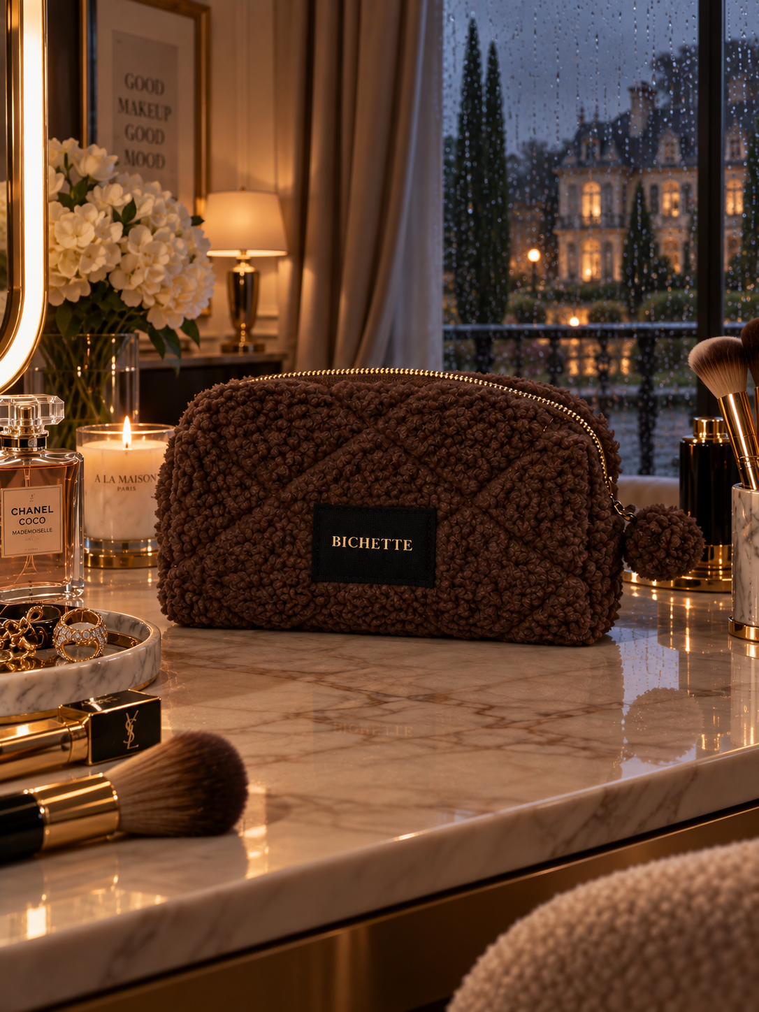 Trousse de Maquillage - " BICHETTE " - Fausse fourrure - Marron
