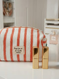 Trousse de Maquillage - " CHAQUE JOUR EST UNE NOUVELLE AVENTURE " - Orange & Blanche