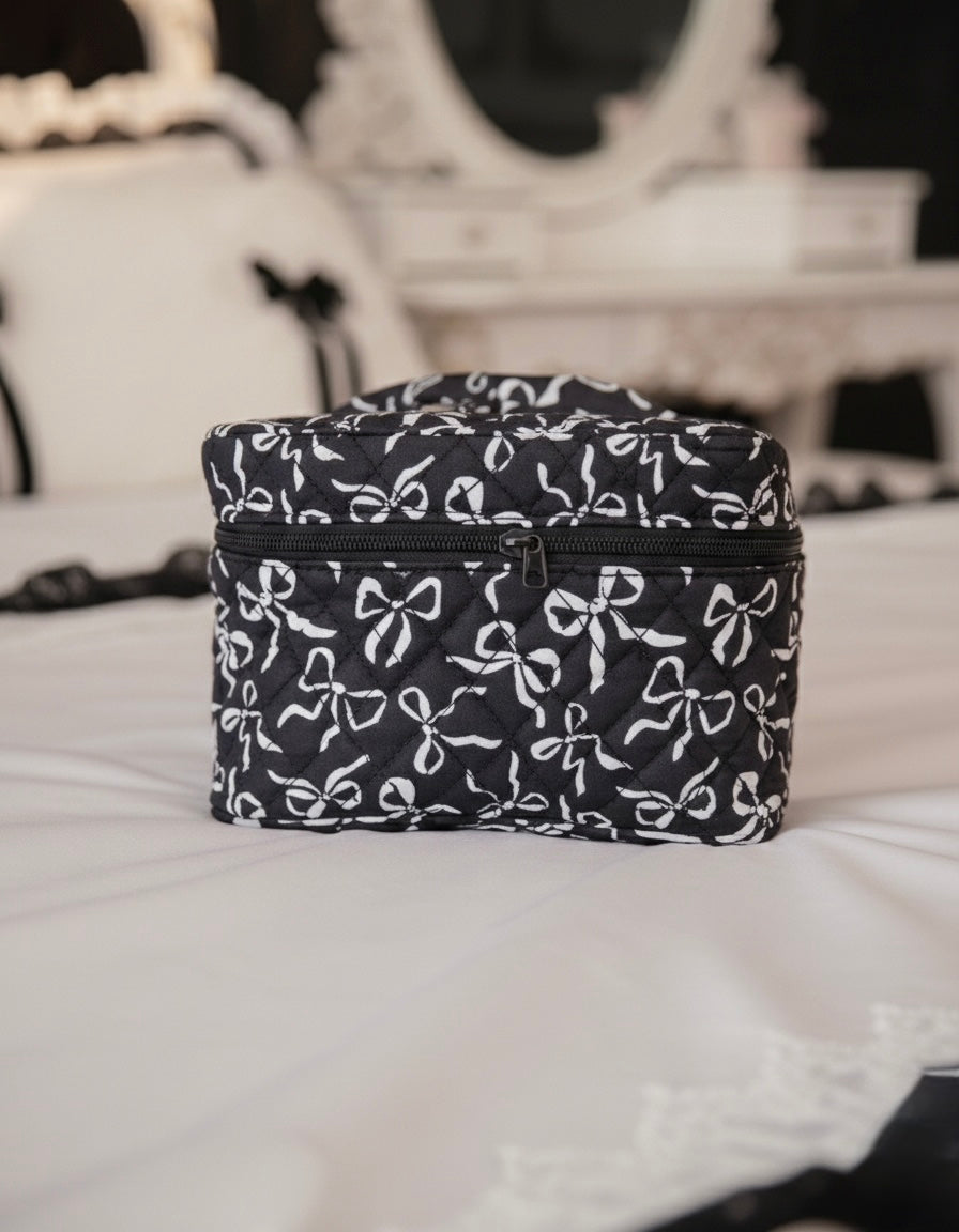Trousse de Maquillage - Coquette Ribbon Black & White  - PRECOMMANDE