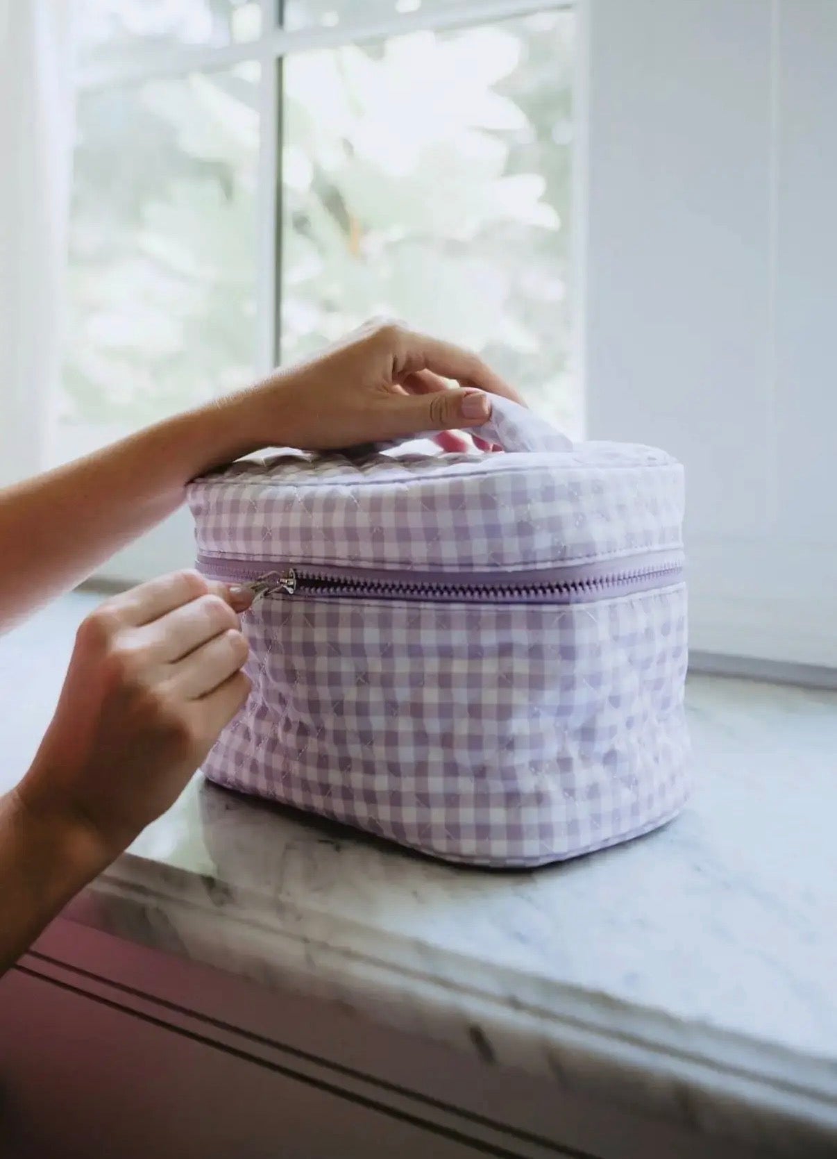 Trousse de Maquillage - Gingham Lavender "Provence Dream" - PRECOMMANDE