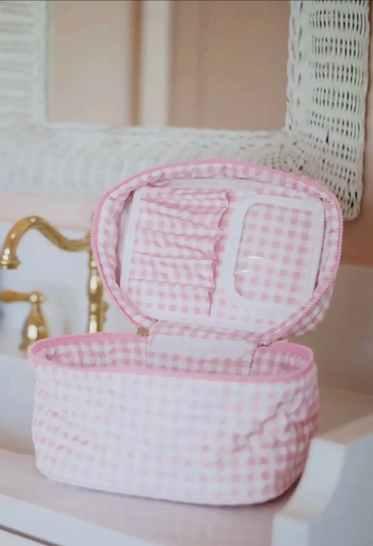 Trousse de Maquillage - Gingham Pink "Sweet Retro"  - PRECOMMANDE