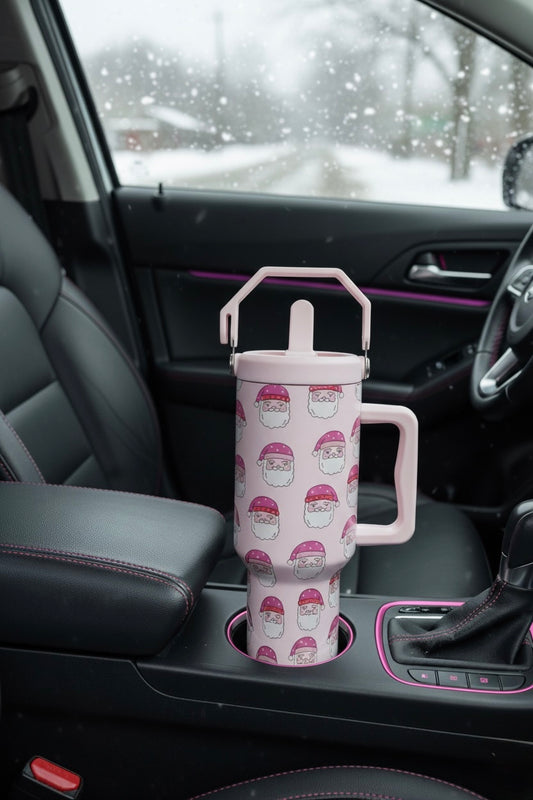 Tumbler en Acier Inoxydable “Pink Santa” – 38 oz (1L) - PRÉCOMMANDE