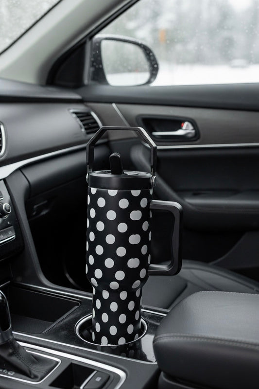 Tumbler en Acier Inoxydable “Polka Dot Noir & Blanc” – 38 oz (1L) - PRÉCOMMANDE