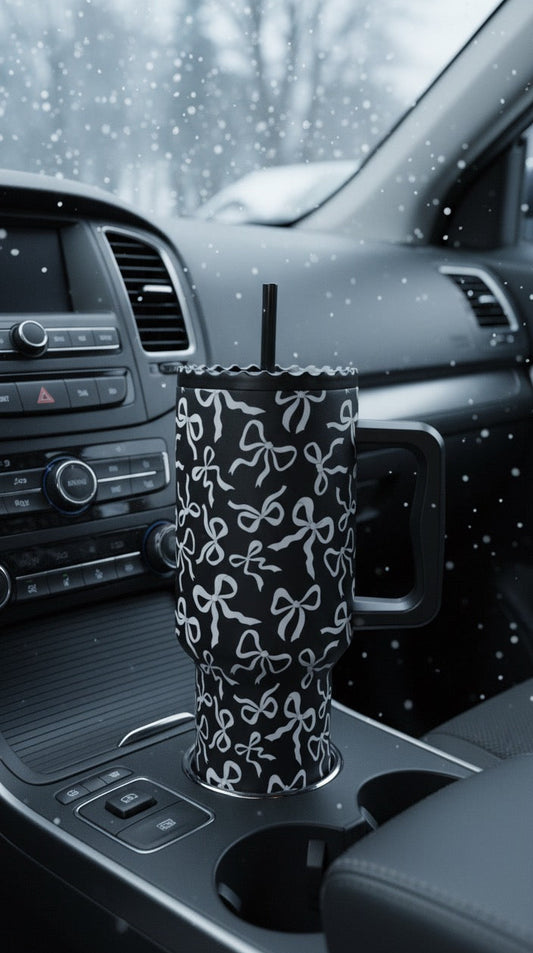 Tumbler en Acier Inoxydable “Ribbon Black & White” – 38 oz (1L)