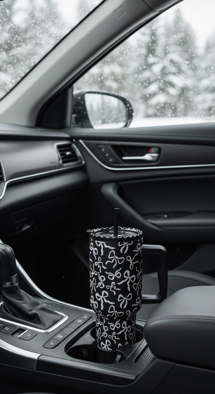 Tumbler en Acier Inoxydable “Ribbon Black & White” – 38 oz (1L)