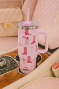 Tumbler en Acier Inoxydable Rose – Motifs Bottes de Cowgirl – 38 oz (1L)