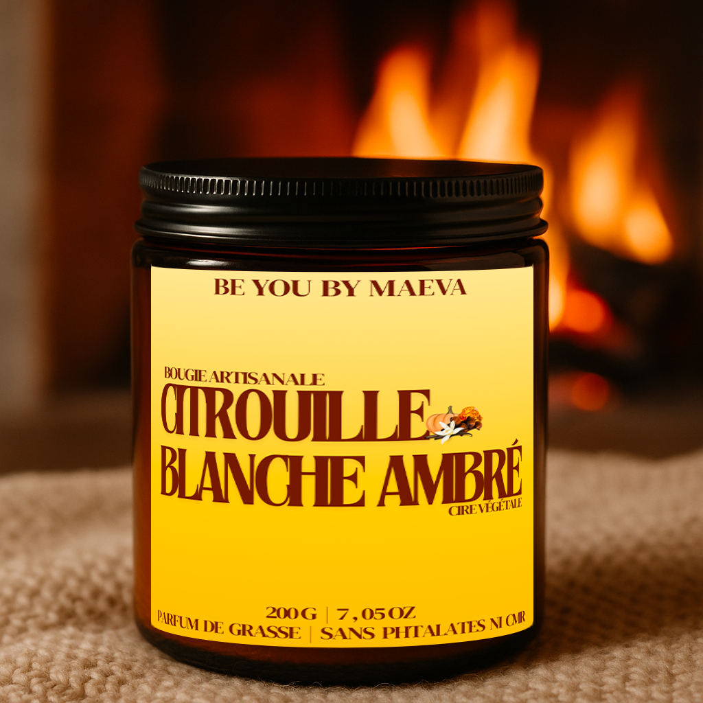 Bougie Parfumée Citrouille Blanche Ambré – Pot Ambré –  100g ou 200g