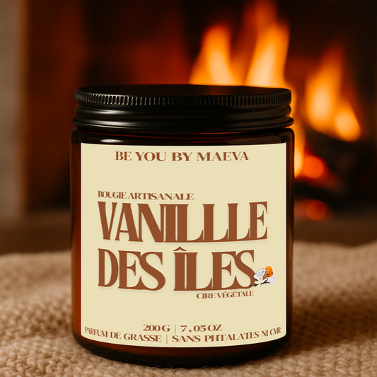 Bougie Parfumée Vanille des îles  – Pot Ambré –  100g ou 200g