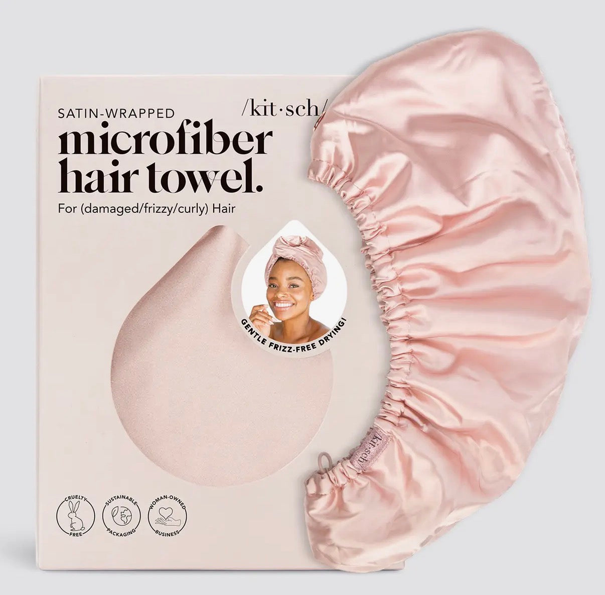 Serviette à cheveux en microfibre enveloppée de satin - Certifiée OEKO-TEX®  – Rose poudré  – Édition Bathroom - PRÉCOMMANDE