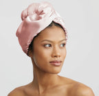 Serviette à cheveux en microfibre enveloppée de satin - Certifiée OEKO-TEX®  – Rose poudré  – Édition Bathroom