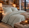 Parure de lit en coton de 110 g/m²– rayures couleur pistache et blanche – 140 x 200 cm - PRÉCOMMANDE