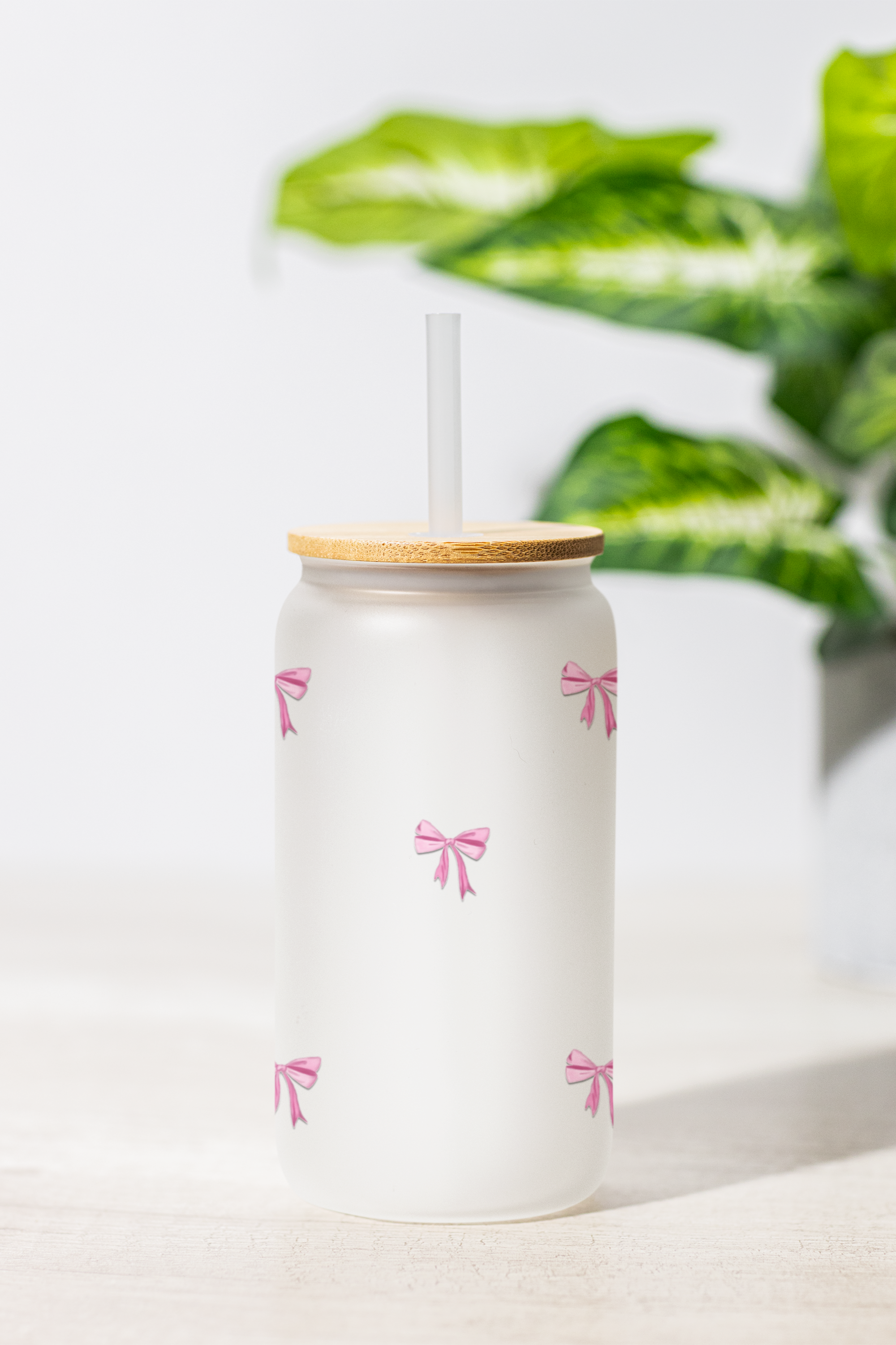 Verre Givré Nœud Rose | Sublimé à la main - 520 ml